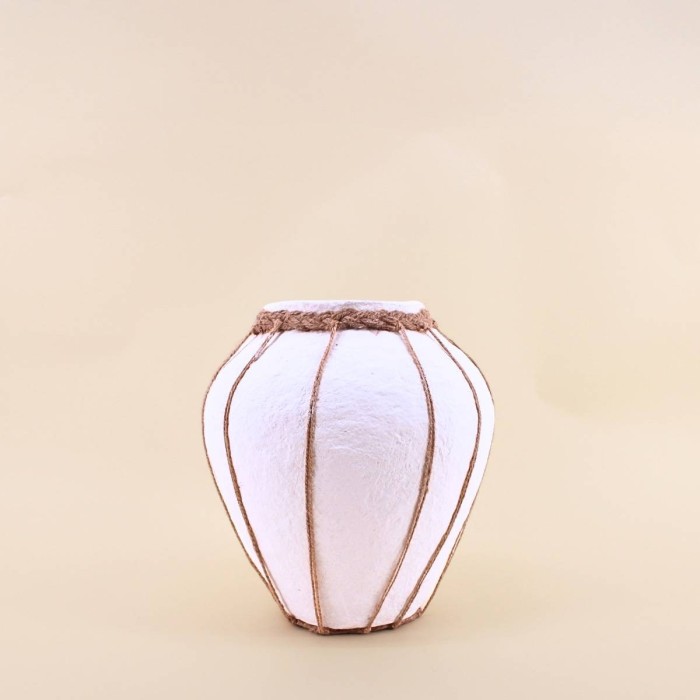 Vase papier maché blanc jute 25cm | Hashtag Déco