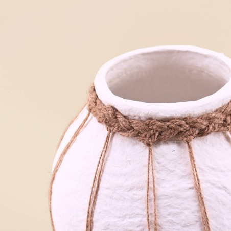Vase papier maché blanc jute 25cm | Hashtag Déco