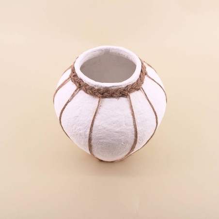 Vase papier maché blanc jute 25cm | Hashtag Déco