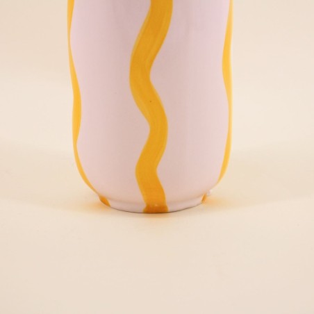 Vase céramique rayé blanc/jaune 20cm | Hashtag Déco
