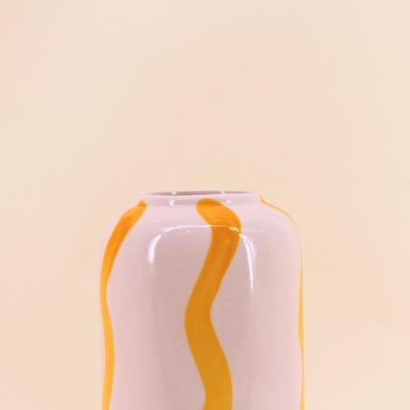 Vase céramique rayé blanc/jaune 20cm | Hashtag Déco