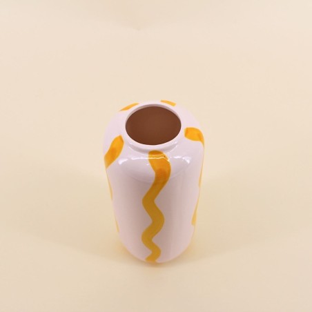 Vase céramique rayé blanc/jaune 20cm | Hashtag Déco