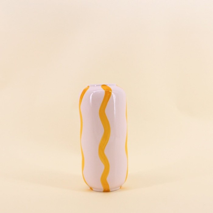 Vase céramique rayé blanc/jaune 20cm | Hashtag Déco
