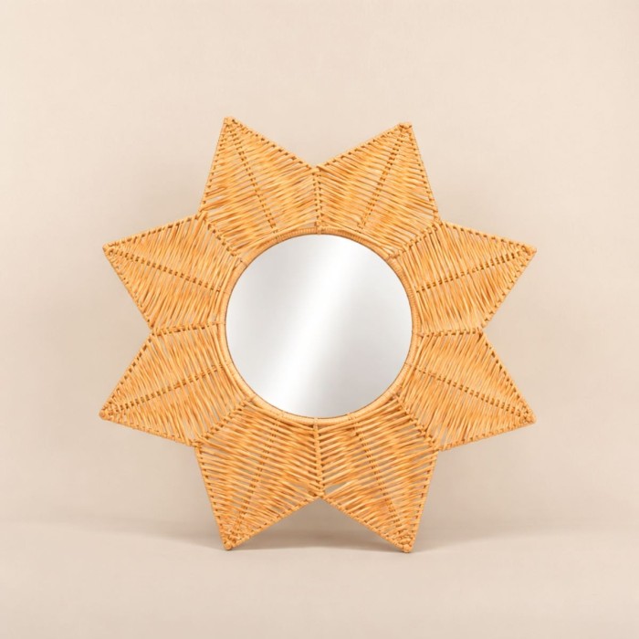 Miroir fleur rotin beige 50 cm, naturel et bohème | Hashtag Déco