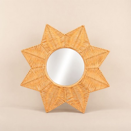 Miroir fleur rotin beige 50 cm, naturel et bohème | Hashtag Déco