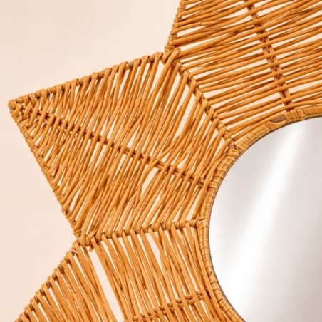 Miroir fleur rotin beige 50 cm, naturel et bohème | Hashtag Déco