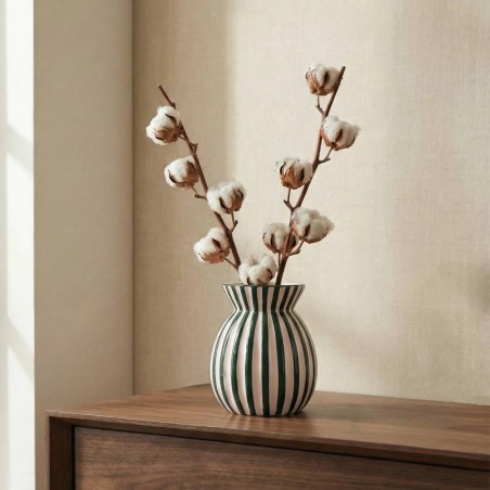Vase céramique vert rayé 19cm, design moderne | Hashtag Déco