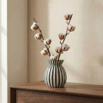 Vase céramique vert rayé 19cm, design moderne | Hashtag Déco