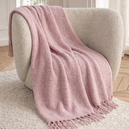 Plaid toucher doux rose à franges 130x170cm | Hashtag Déco