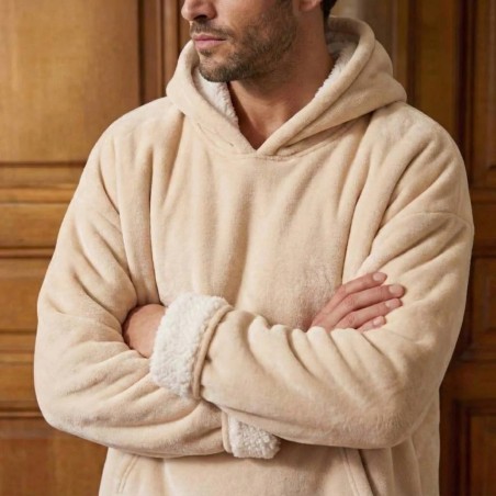 Sweat plaid ultra doux en polyester gris avec poche | Hashtag Déco