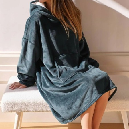 Sweat plaid ultra doux en polyester gris avec poche | Hashtag Déco