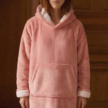 Sweat plaid ultra doux en polyester gris avec poche | Hashtag Déco