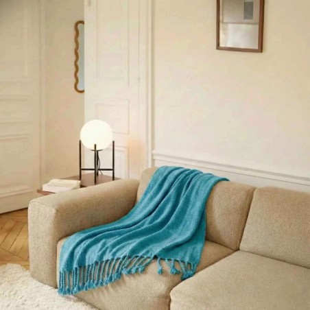 Plaid tissu chenille bleu 130x170 cm | Hashtag Déco