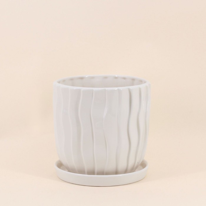 Cache-pot strié beige 20cm céramique | Hashtag Déco