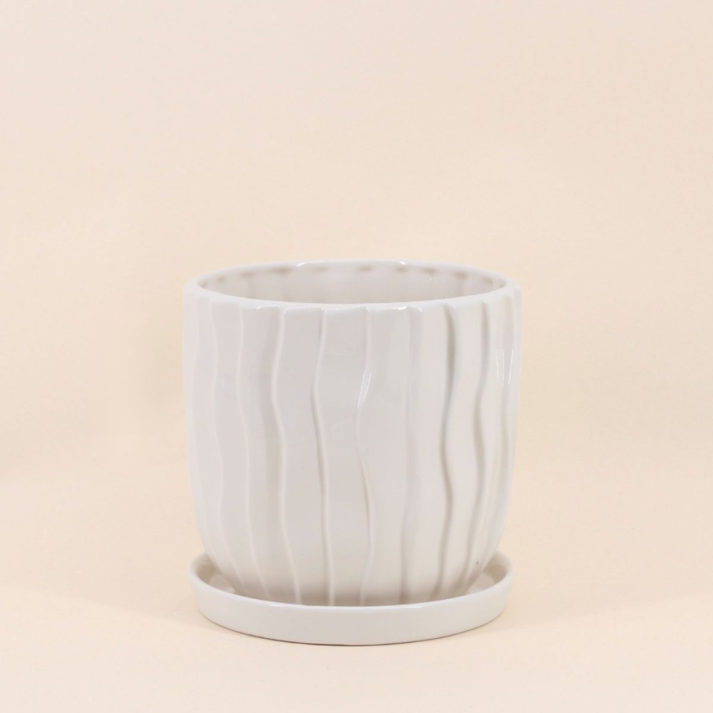 Cache-pot strié beige 20cm céramique | Hashtag Déco