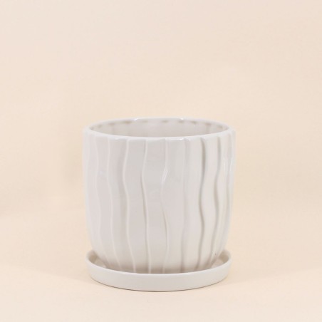 Cache-pot strié beige 20cm céramique | Hashtag Déco