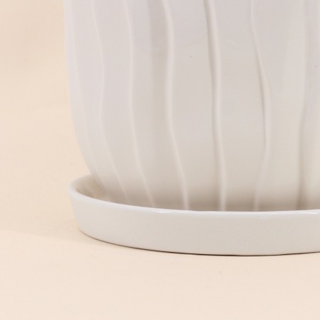 Cache-pot strié beige 20cm céramique | Hashtag Déco
