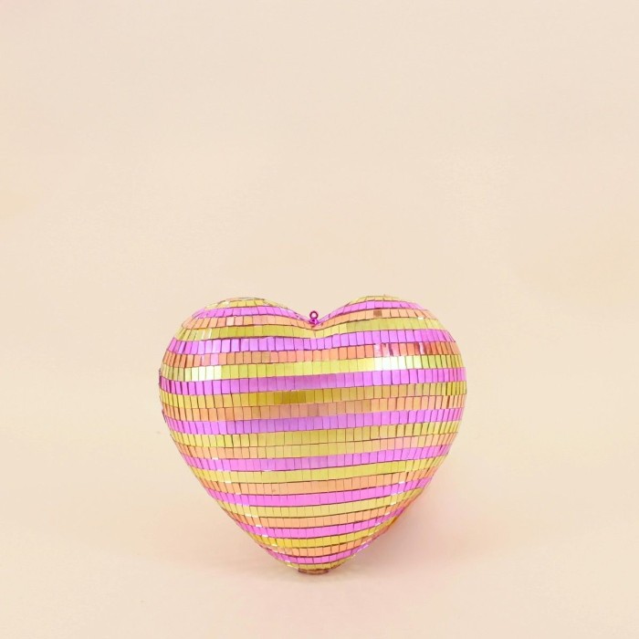 Coeur en verre bicolore violet rose 22x23cm | Hashtag Déco