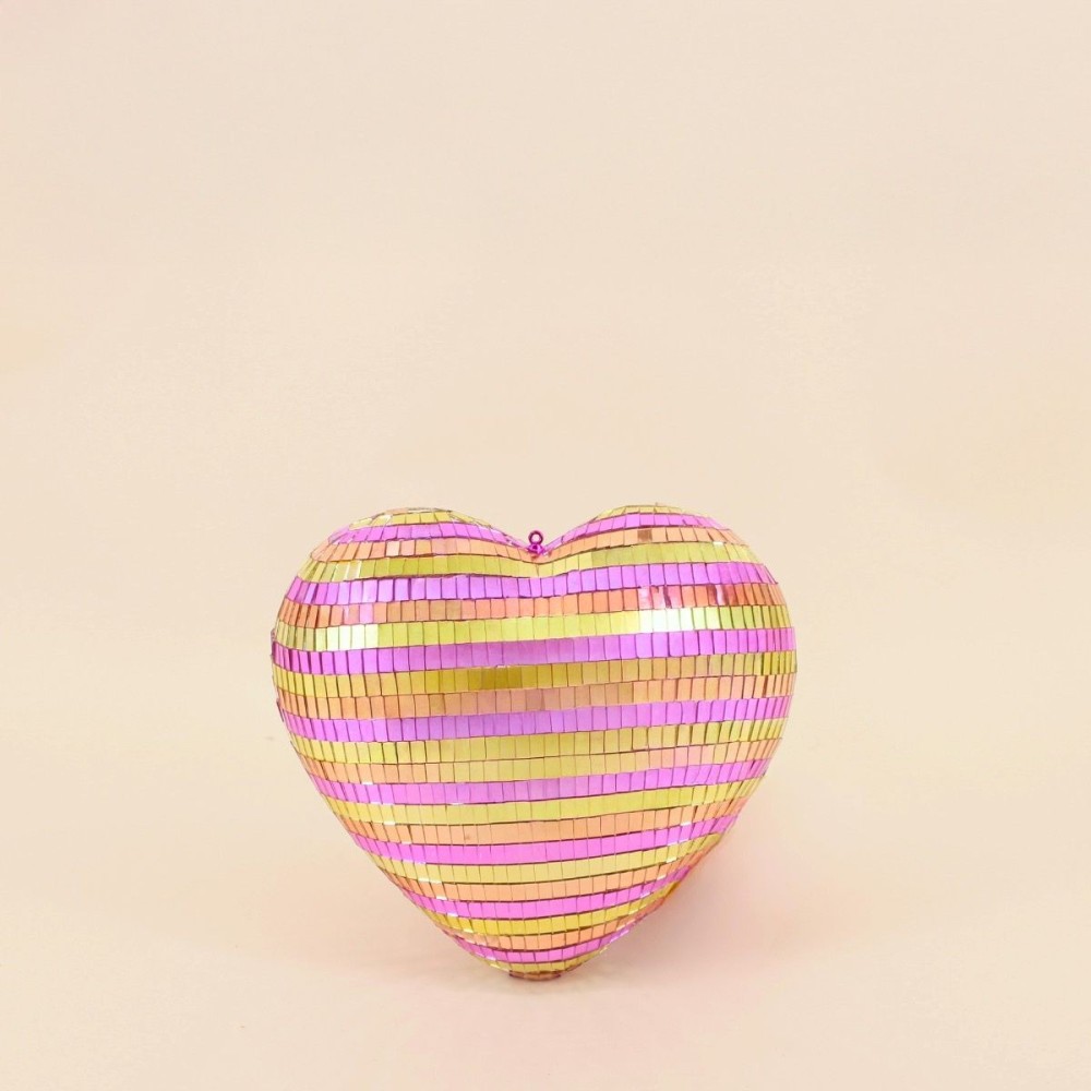 Coeur en verre bicolore violet rose 22x23cm | Hashtag Déco