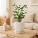 Cache-pot strié beige 20cm céramique | Hashtag Déco