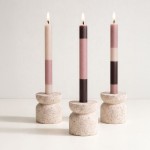 Bougies rayées rose parme 30cm en huile de palme | Hashtag Déco