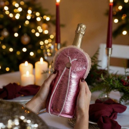 Étui champagne peau de mouton rose | Hashtag Déco