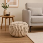 Pouf rond tricot gris 40x30cm pour salon | Hashtag Déco