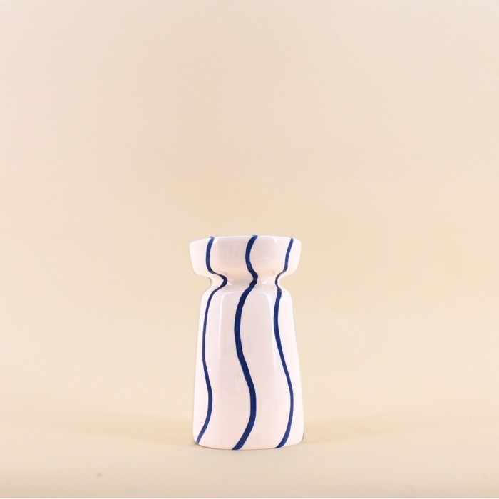 Bougeoir céramique bleu/blanc 18cm élégant | Hashtag Déco