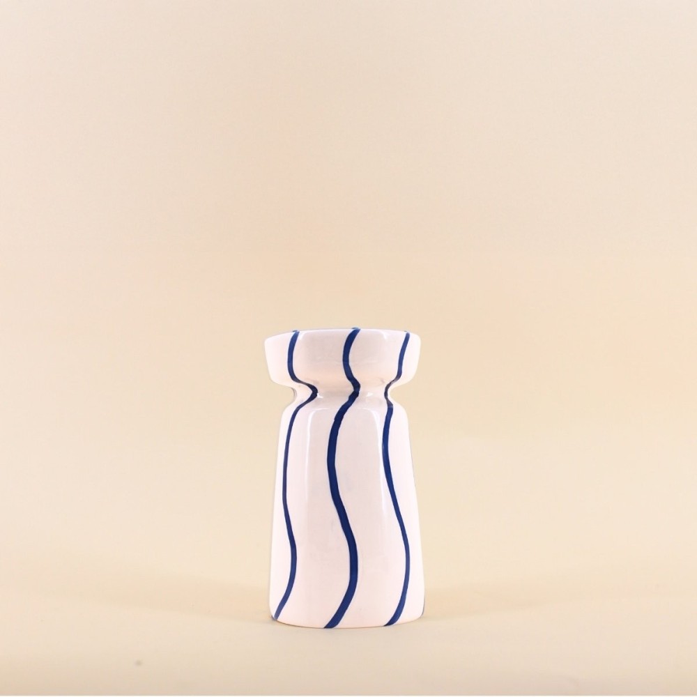 Bougeoir céramique bleu/blanc 18cm élégant | Hashtag Déco