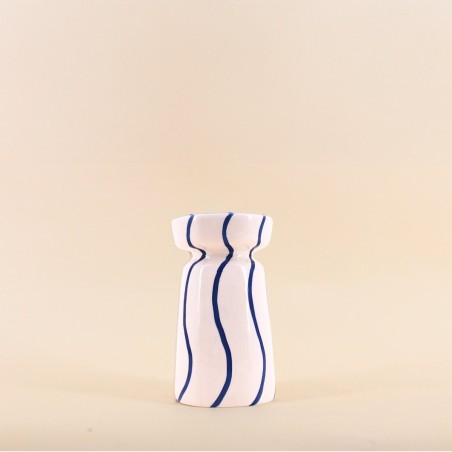 Bougeoir céramique bleu/blanc 18cm élégant | Hashtag Déco