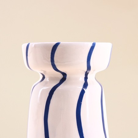 Bougeoir céramique bleu/blanc 18cm élégant | Hashtag Déco