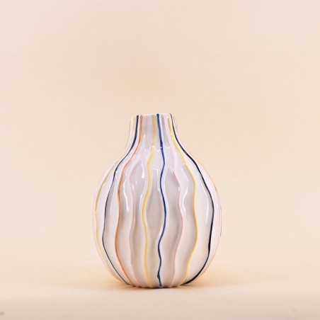 Vase en céramique blanc lignes colorées 19cm | Hashtag Déco