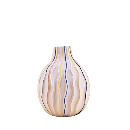 Vase en céramique blanc lignes colorées 19cm | Hashtag Déco