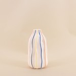 Vase céramique blanc 17cm, lignes colorées | Hashtag Déco