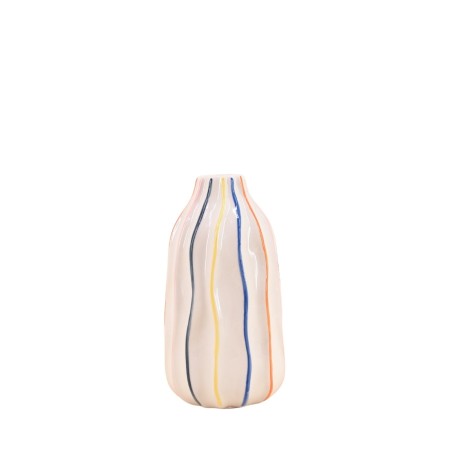 Vase céramique blanc 17cm, lignes colorées | Hashtag Déco