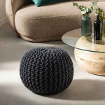 Pouf rond tricot gris 40x30cm pour salon | Hashtag Déco