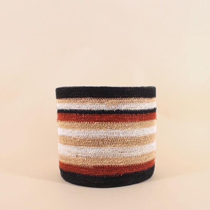 Panier rayé jonc de mer beige marron | Hashtag Déco