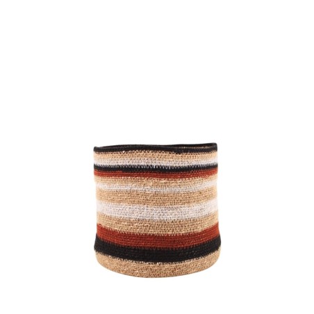 Panier jonc de mer rayé beige marron 23x21cm | Hashtag Déco