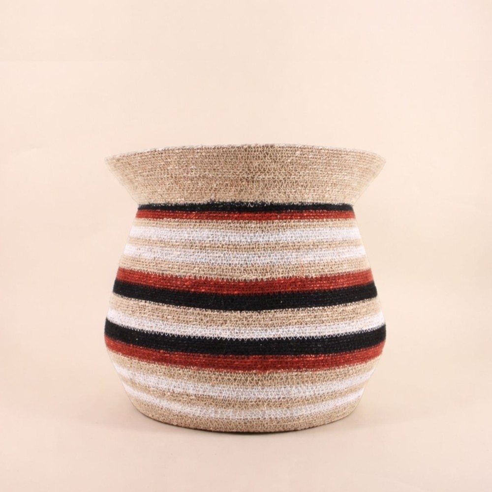 Panier amphore jonc de mer rayé marron beige | Hashtag Déco