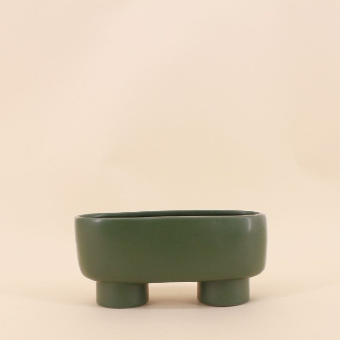 Cache pot vert en dolomite ovale 20cm | Hashtag Déco