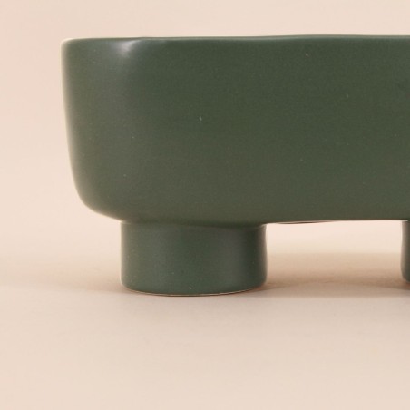 Cache pot vert en dolomite ovale 20cm | Hashtag Déco