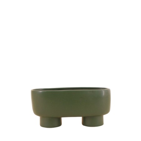 Cache pot vert en dolomite ovale 20cm | Hashtag Déco