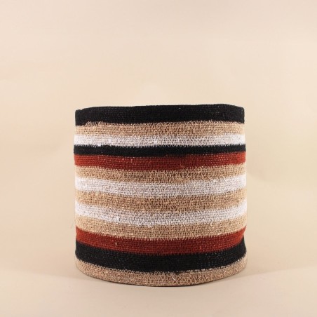 Set de 3 paniers en jonc de mer rayés marron, beige | Hashtag Déco