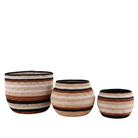 Set de 3 paniers bas jonc de mer marron beige | Hashtag Déco