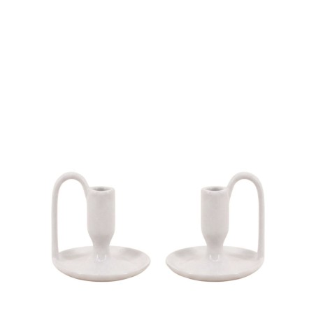 Lot de 2 bougeoirs en céramique blanche | Hashtag Déco