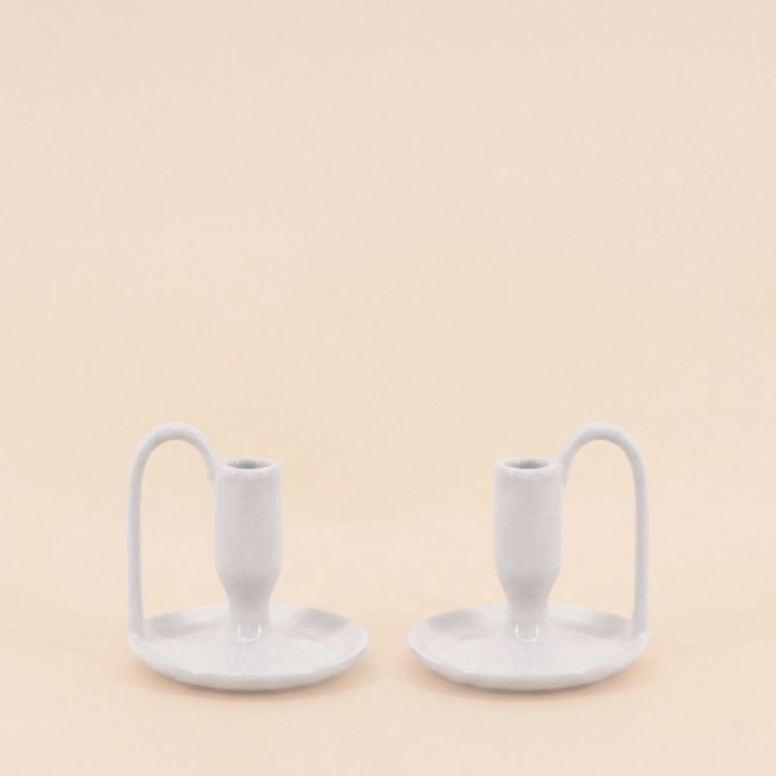 Lot de 2 bougeoirs en céramique blanche | Hashtag Déco