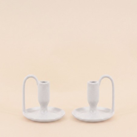 Lot de 2 bougeoirs en céramique blanche | Hashtag Déco