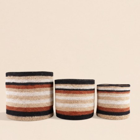 Set de 3 paniers en jonc de mer rayés marron, beige | Hashtag Déco