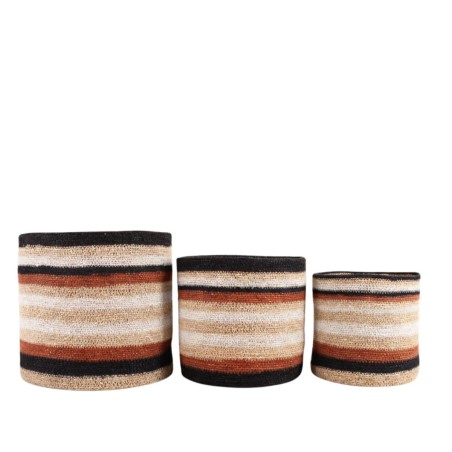 Set de 3 paniers en jonc de mer rayés marron, beige | Hashtag Déco