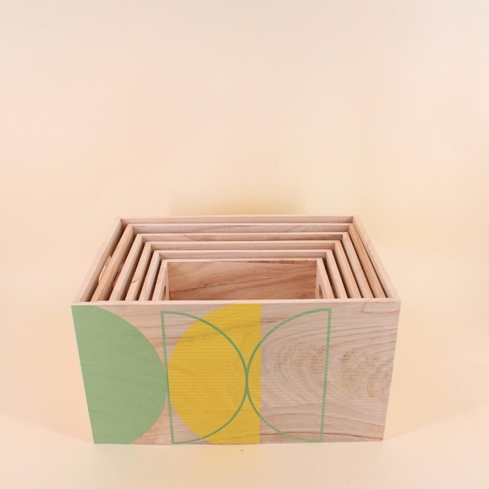 Lot de 6 caisses en bois géométriques verts | Hashtag Déco